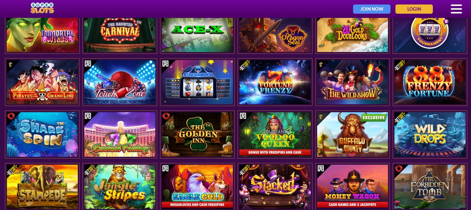 Super Slots games page